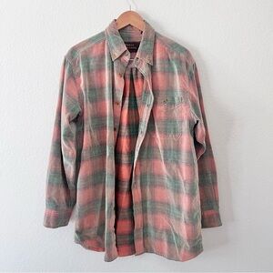 Basic Options Men’s Corduroy Plaid Button Down Shirt Sz M
